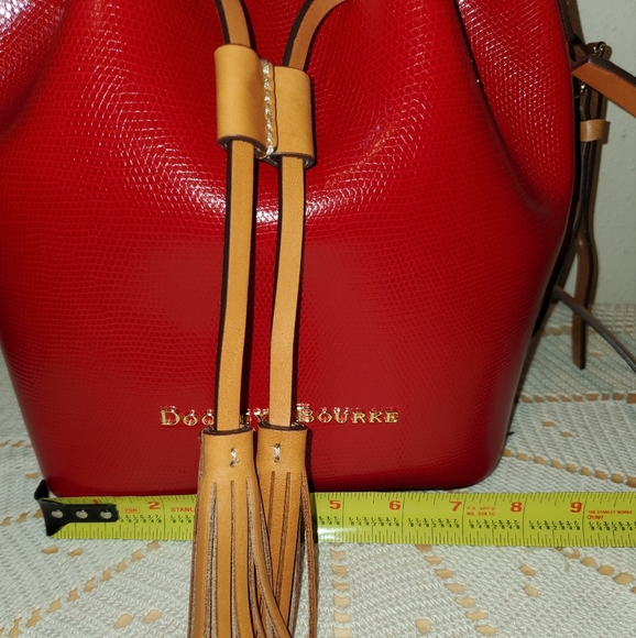 Dooney & Bourke Red Leather Drawstring Crossbody Bag - Picture 8 of 12